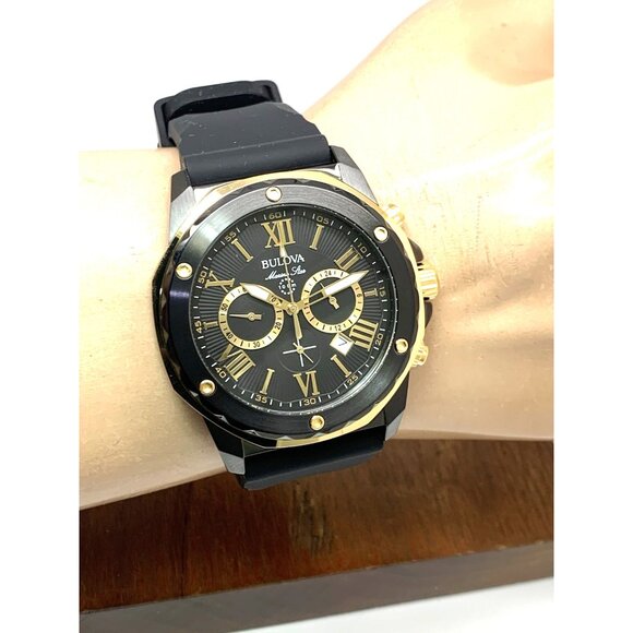 Bulova Men's Watch 98B278 Marine Star Black Dial Quartz Chronograph Rubber Band - Picture 12 of 15